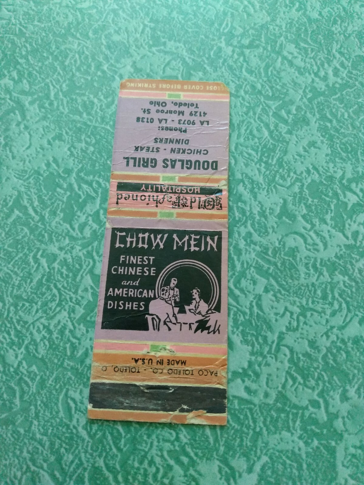 Vintage Matchbook Cover Z24 Collectible Ephemera Toledo Ohio Douglas grill