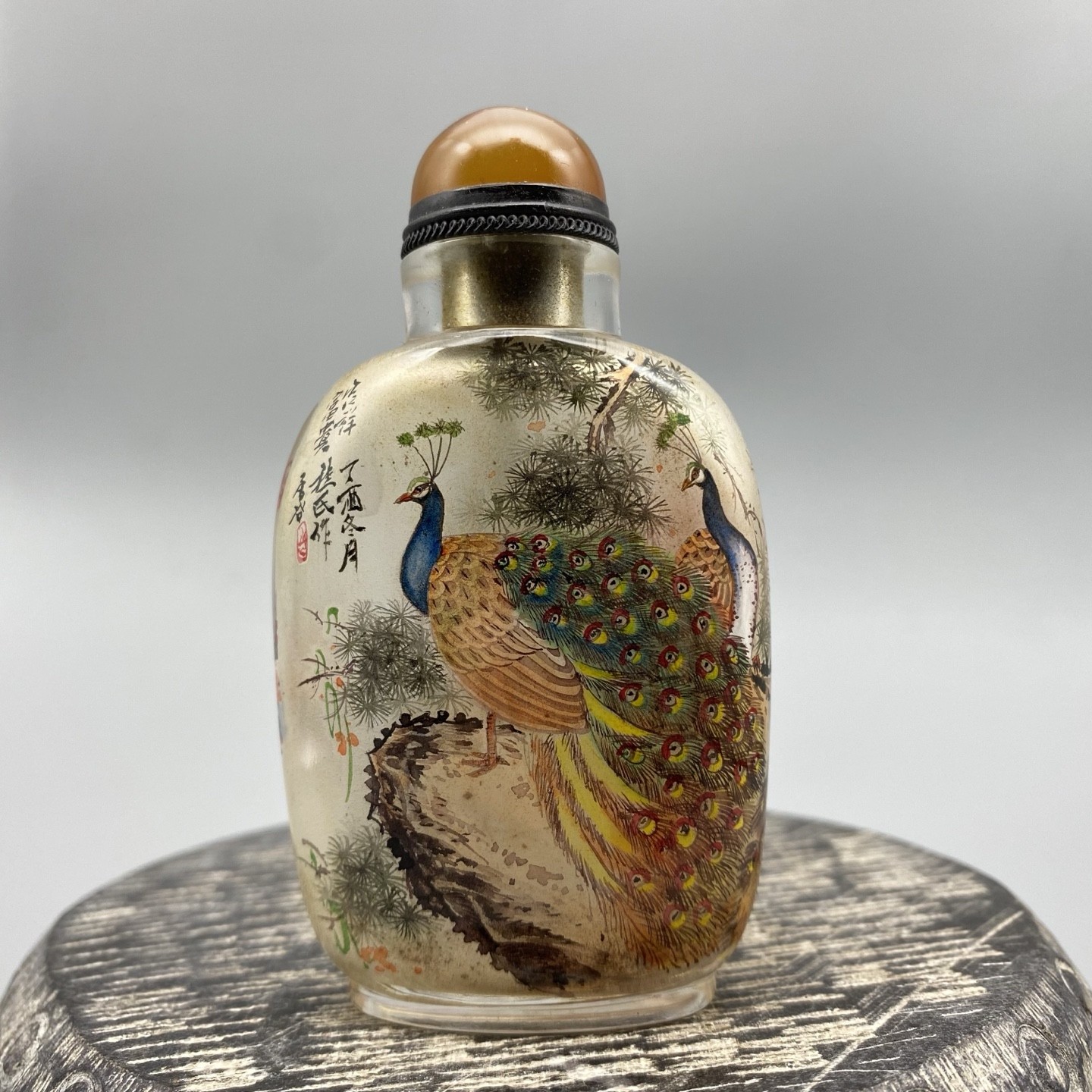 Chinese Old Beijing Glaze Inside Painting Beautiful Peacock Bottle Nice Art Chinese Old Beijing Glaze Inside Painting Beautiful Peacock Bottle Nice Art