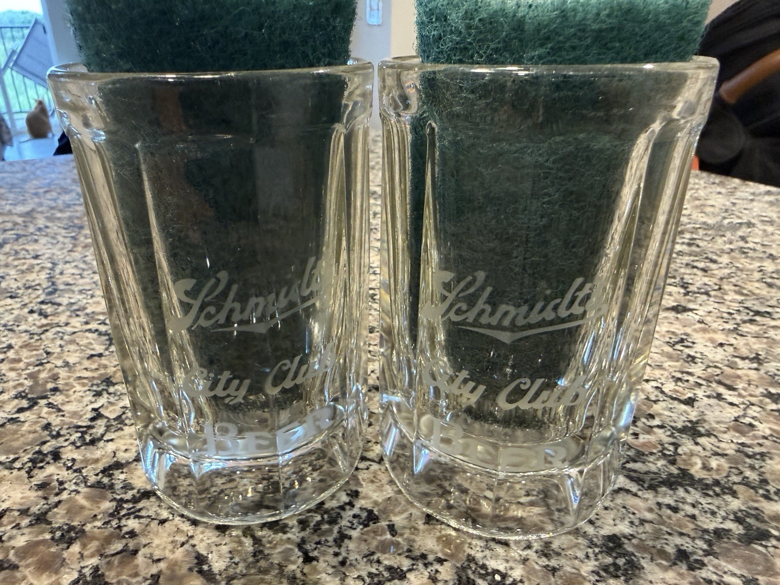 2 Rare Etched Scmidt Beer City Club Advertising 5” Glass Mugs St. Paul Minnesota