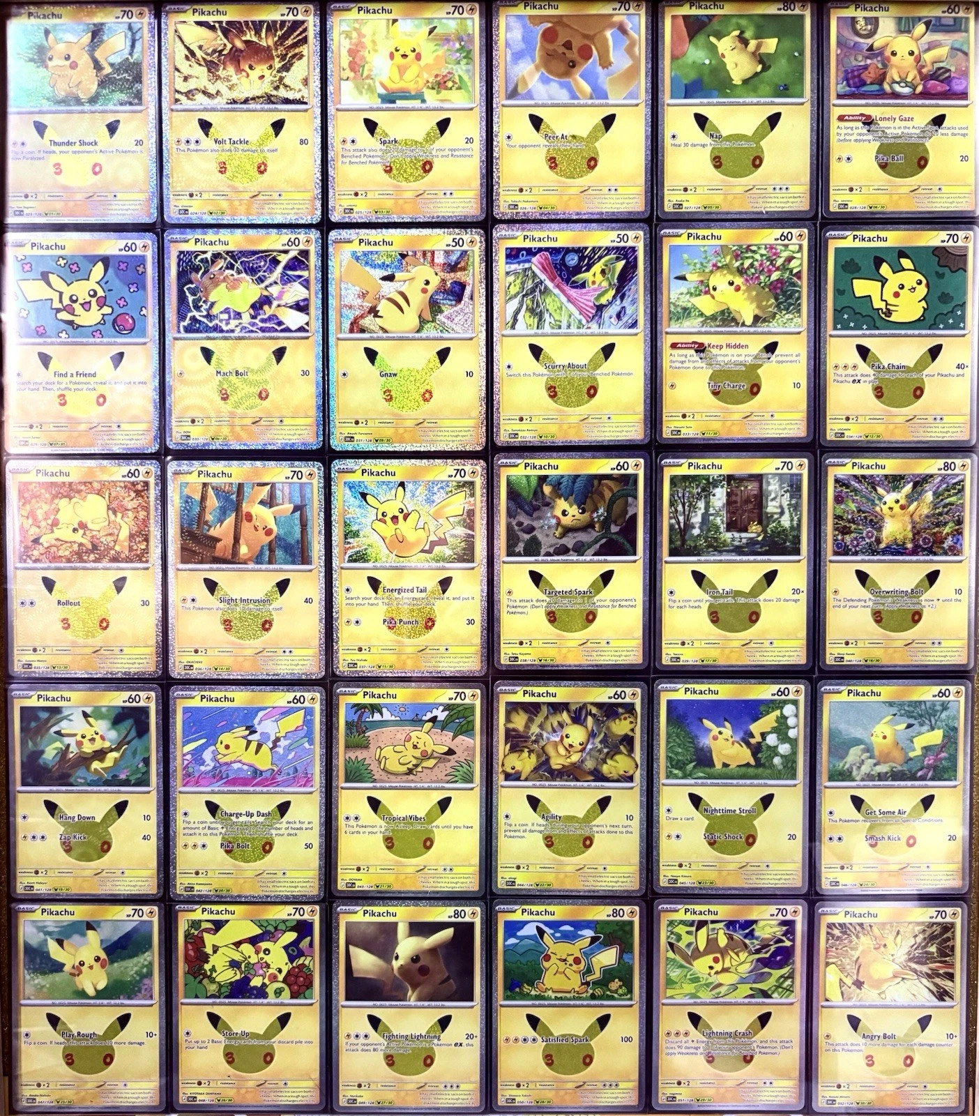 2026 Pokémon TCG 30th Anniversary Pikachu Holo Rare COMPLETE SET 30 Card Lot NM