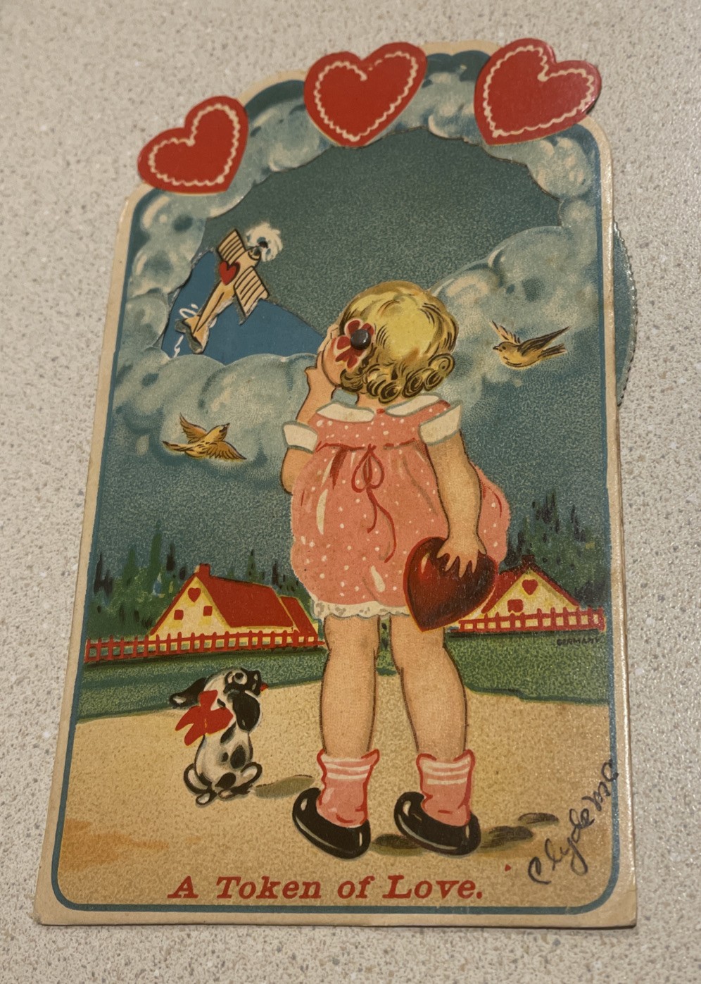 Large Vintage Stands Alone Mechanical Valentine Airplane Leaves Message In Sky