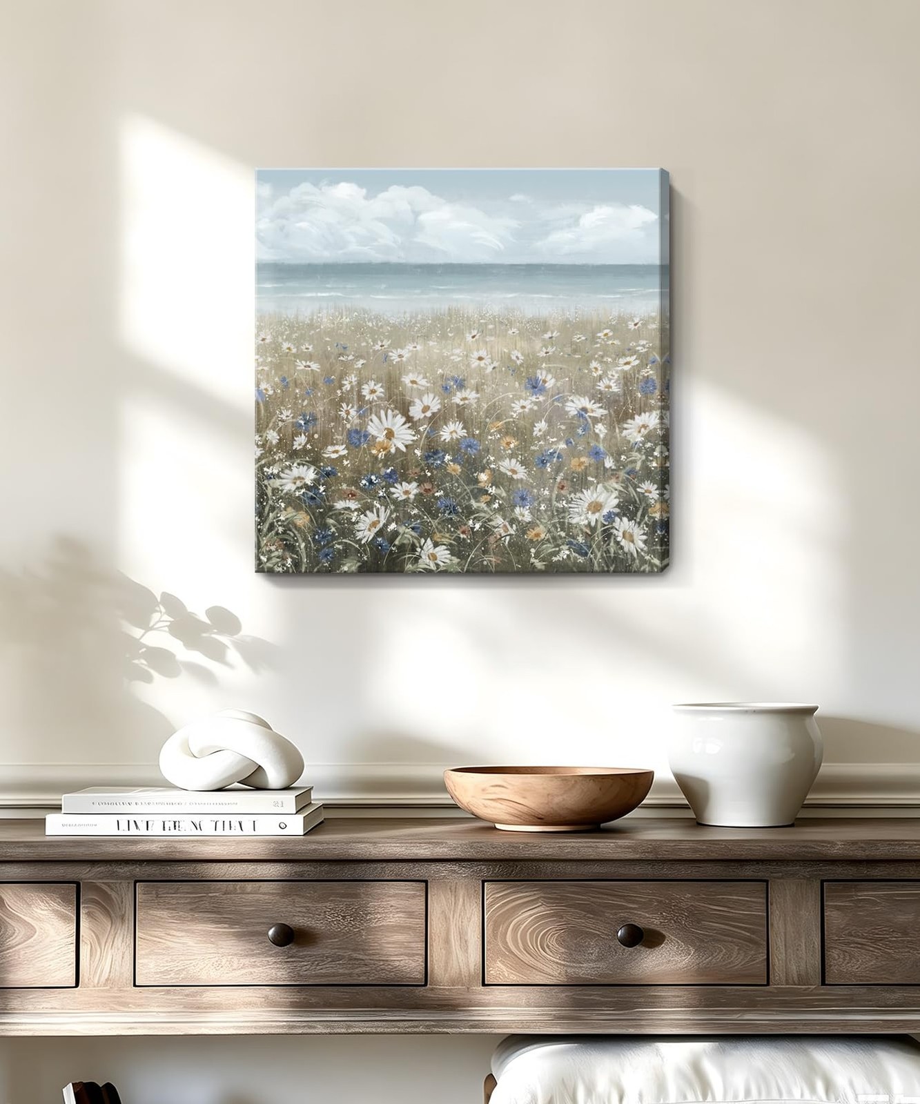 amatop Canvas Wall Art 13x13 Beach Floral Coastal Boho Daisy Wildflowers