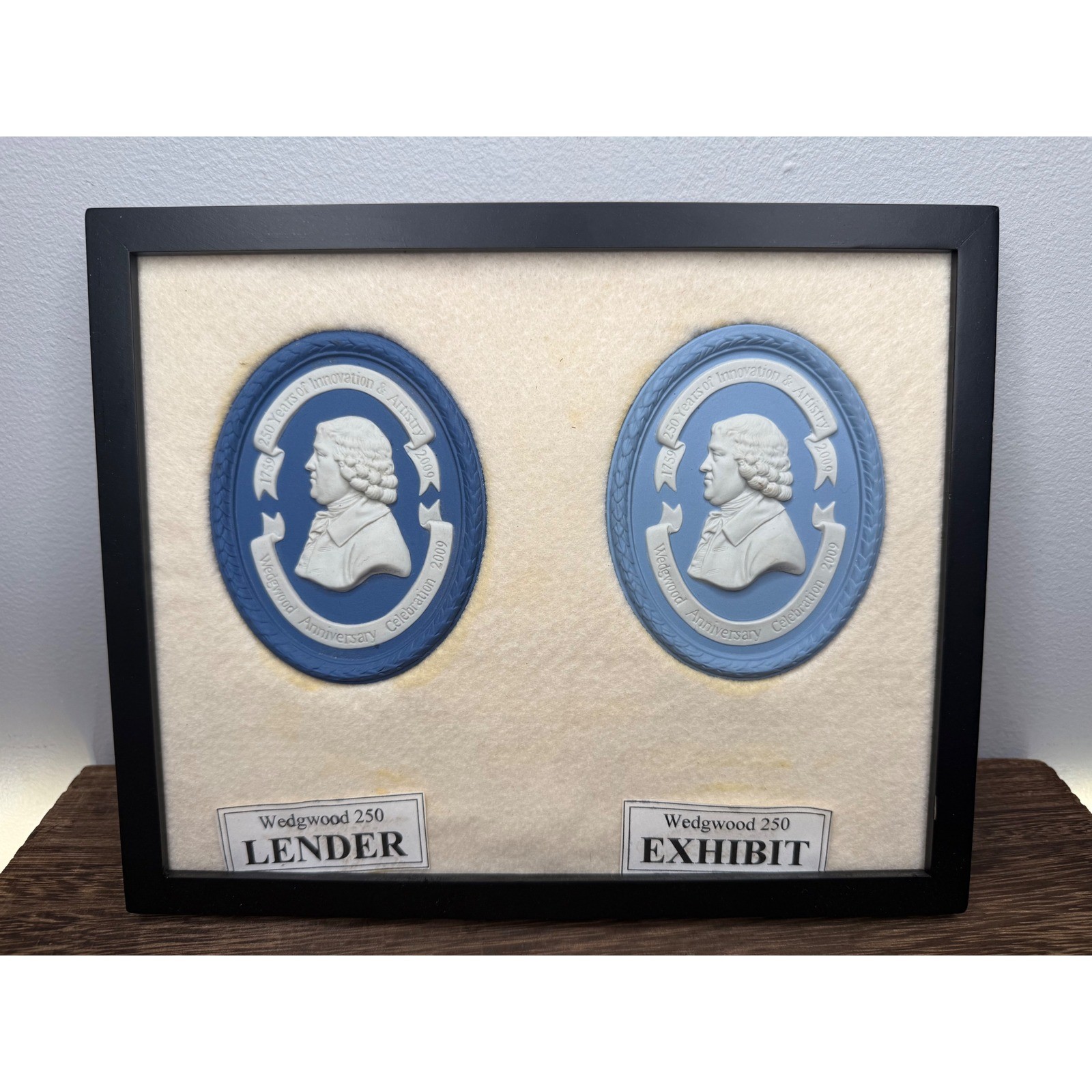 Framed Wedgwood Double 250th Anniversary Jasperware Cameo Lender Exhibit Blue