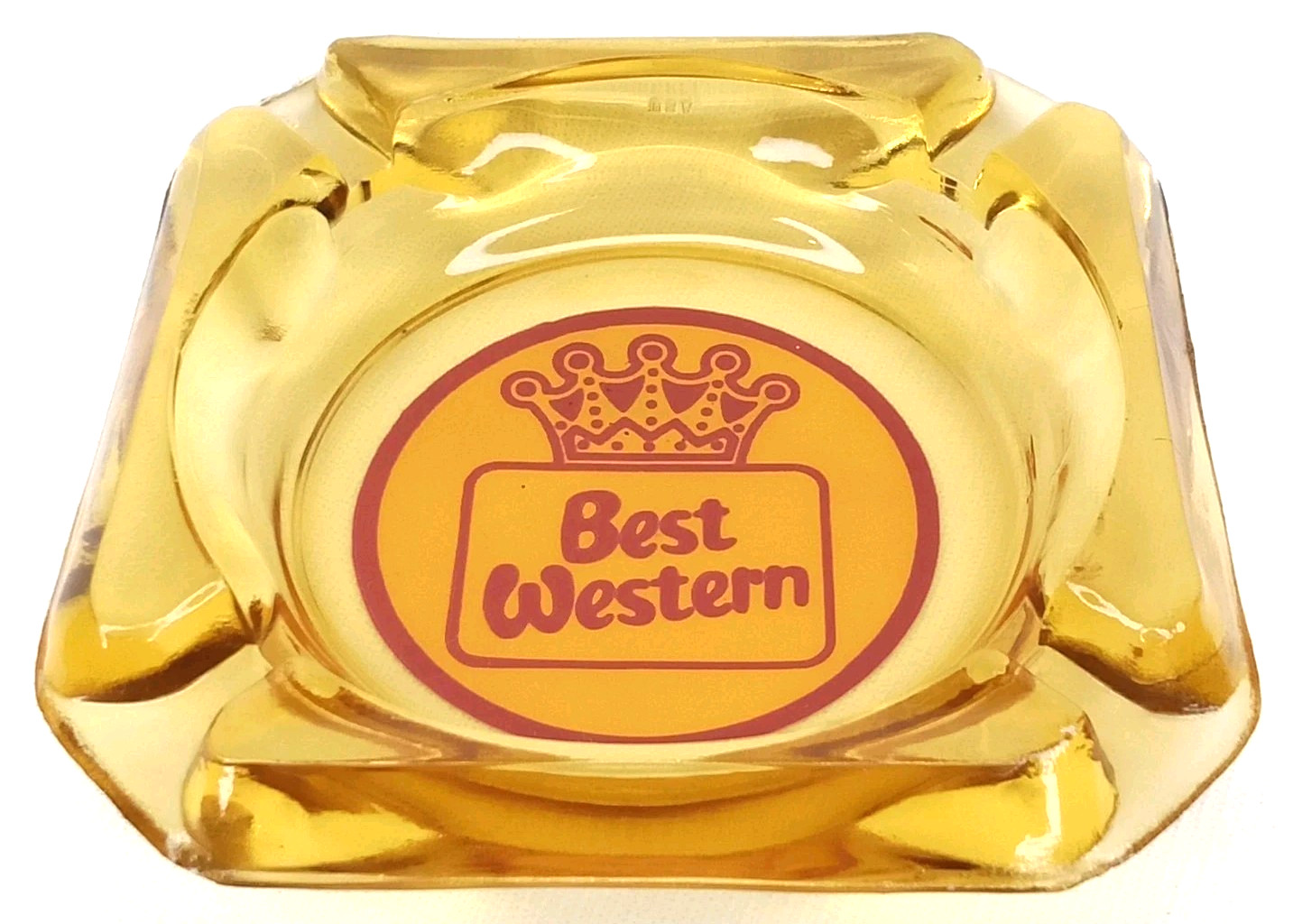 Vintage 1960s Advertising Best Western Hotel Amber Glass Ashtray