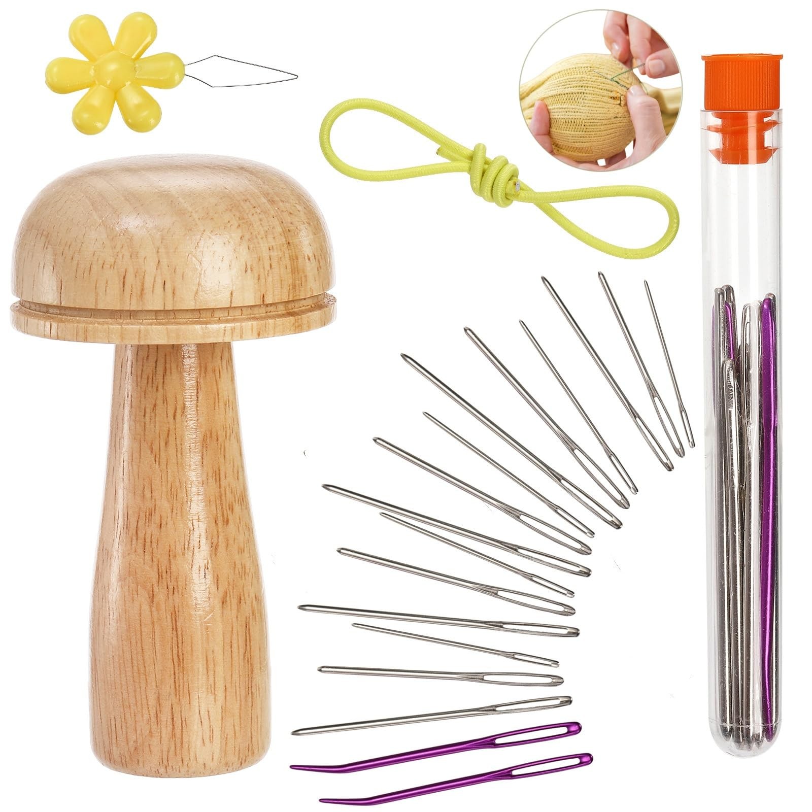 ZOOFOX Darning Mushroom for Socks, Sock Darning Kit with Large Eye Sewing Nee...
