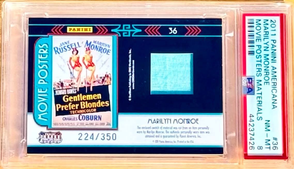 RARE - 2011 Panini Americana MARILYN MONROE Worn Swatch Relic Memorabilia PSA 8