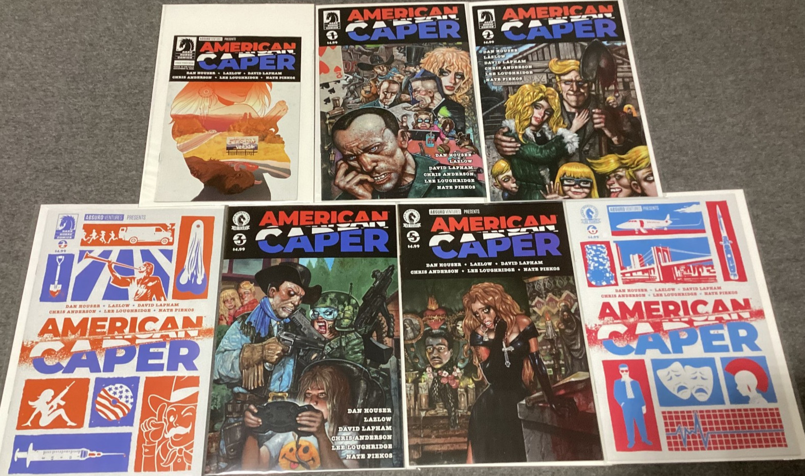 Lot of 7 American Caper #1-6 Dark Horse Comics Ashcan & Variants Houser/Bisley