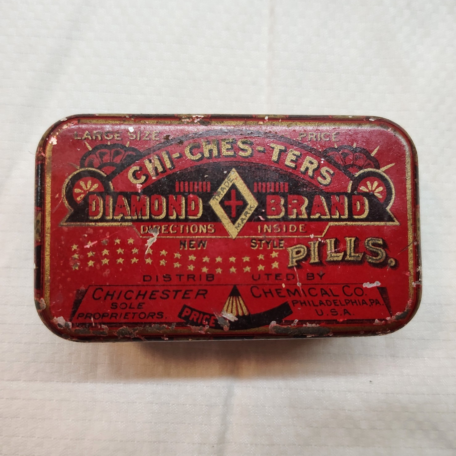Chichesters Diamond Brand Pills Advertising Tin ca.1907  Original Red Gold Black