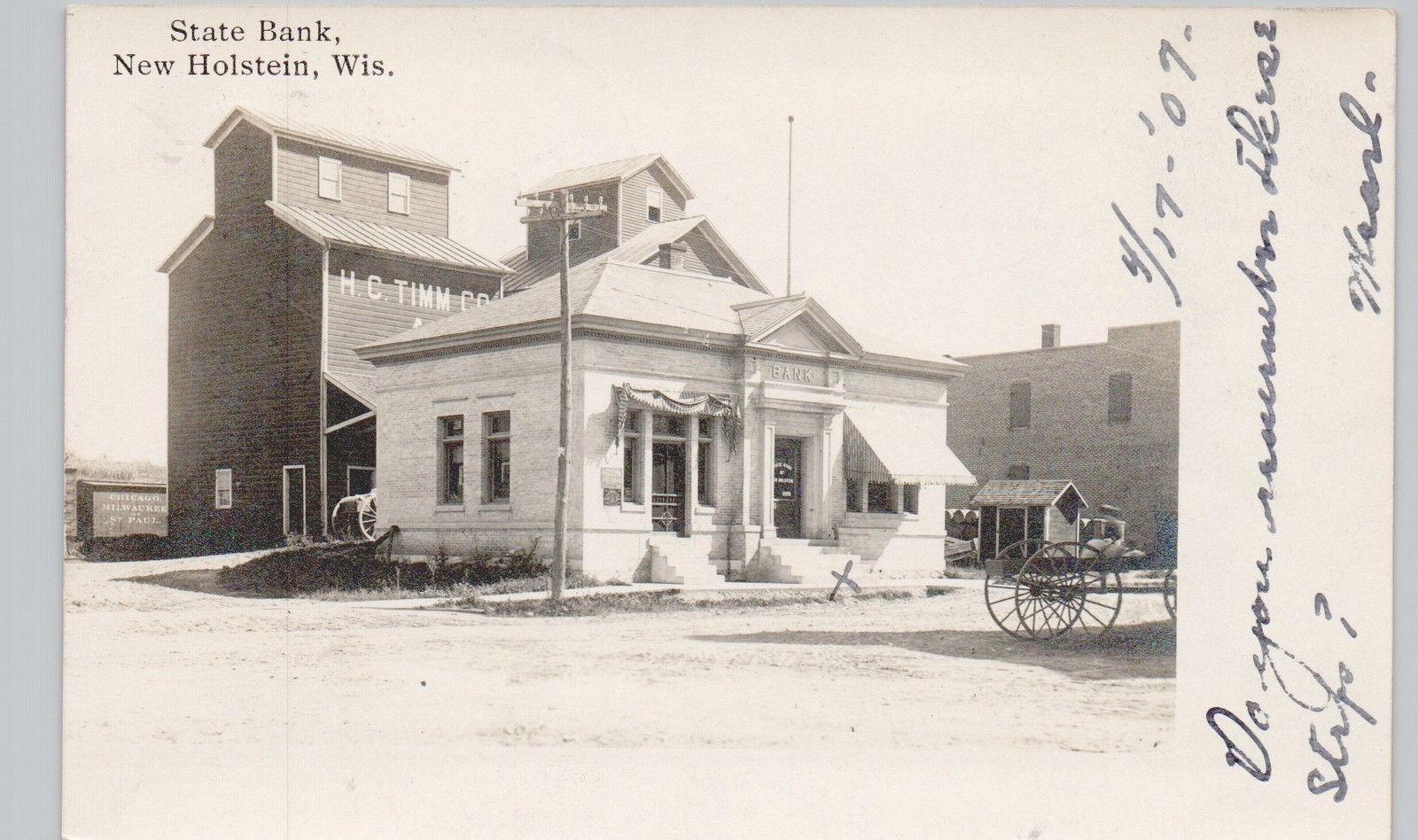 STATE BANK FARM ELEVATOR new holstein wi 1907 postcard wisconsin real photo rppc