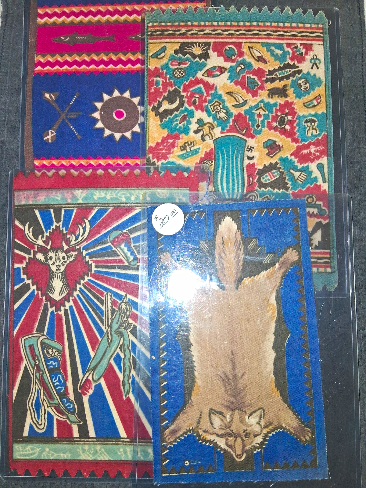 Lot of 4 Vintage Tobacco Silks/Felts Textile Inserts, Printed Designs