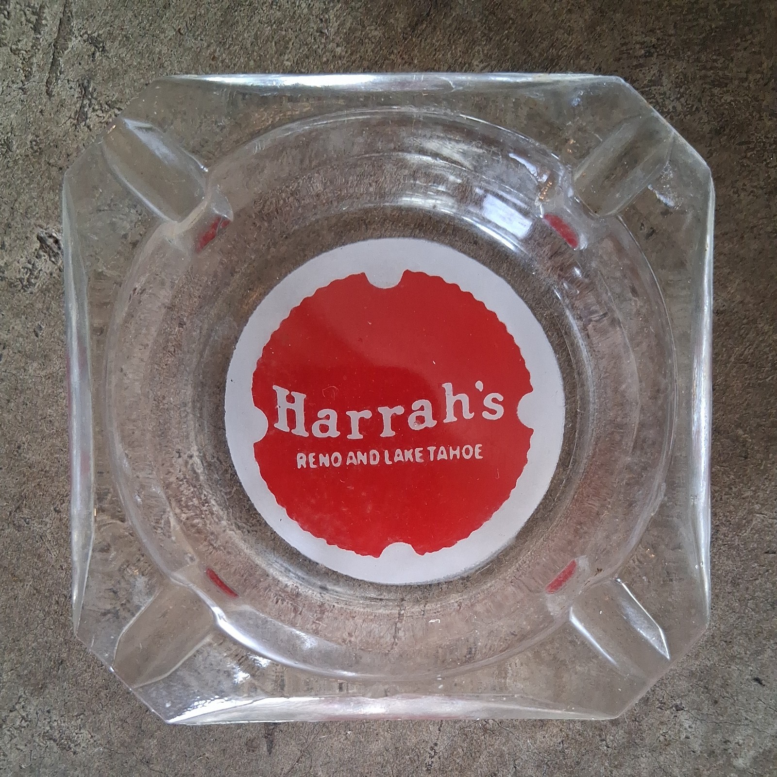Vintage Harrah's Reno And Lake Tahoe, Nevada Casino Ashtray - Clear Glass 3.5