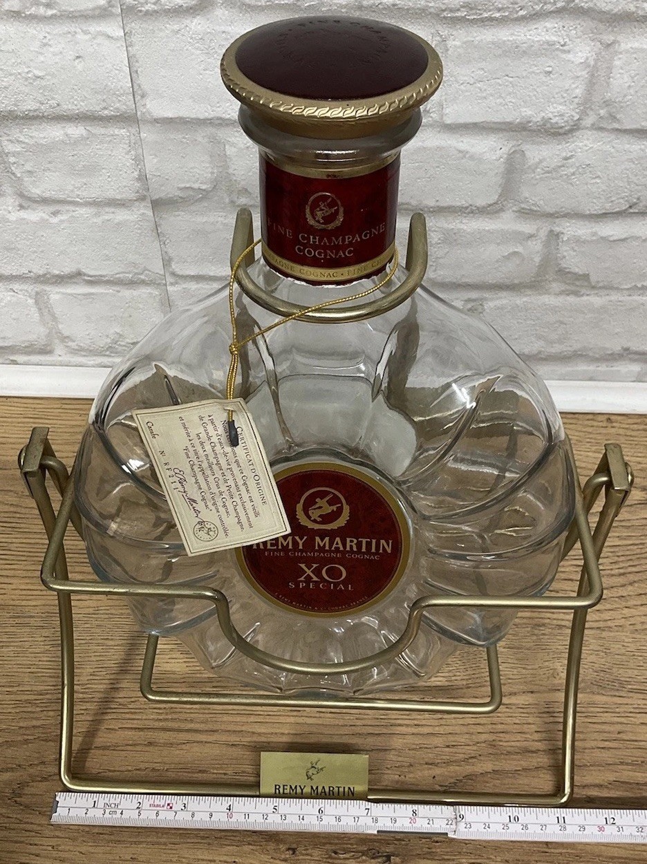 Large Remy Martin XO Cognac Empty 3 Litre Bottle Decanter Pouring Frame Stand