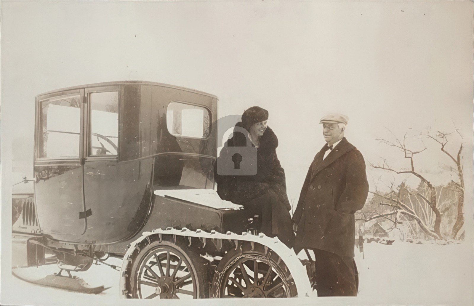 1920s FORD MODEL A T AUTO SNOWMOBILE SKIS TRACKS CAR RPPC Photo Postcard COPY