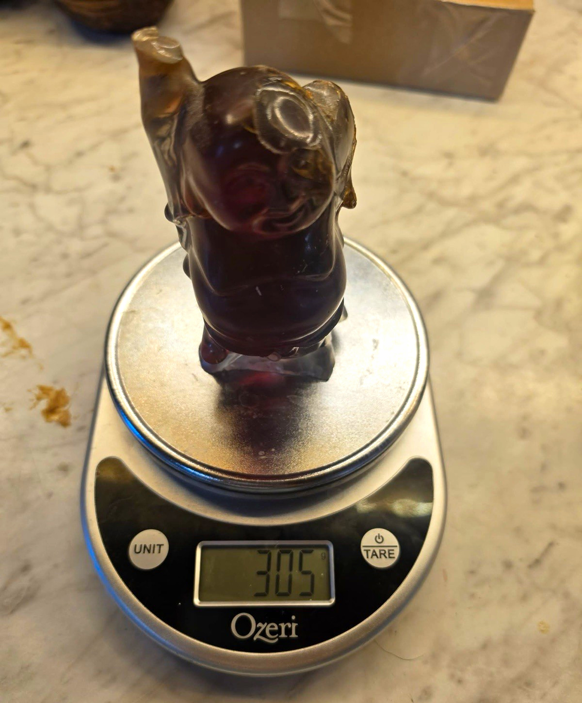 305g huge antique cherry amber  figurine - heavy damage - raw material