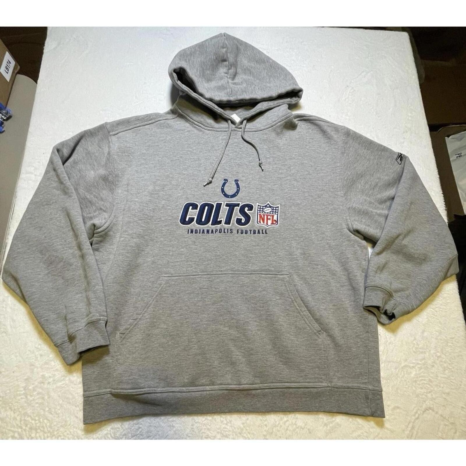 Vintage Y2K Reebok NFL Indianapolis Colts Football Gray On Field Logo Hoodie XL