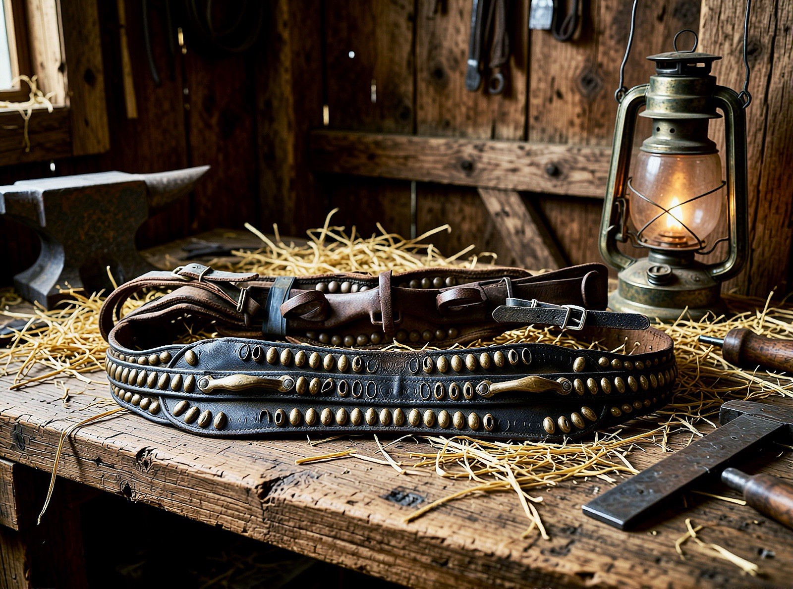 Vintage Studded Horse Wagon Rein Strap Harness Equestrian  Memorabilia Western
