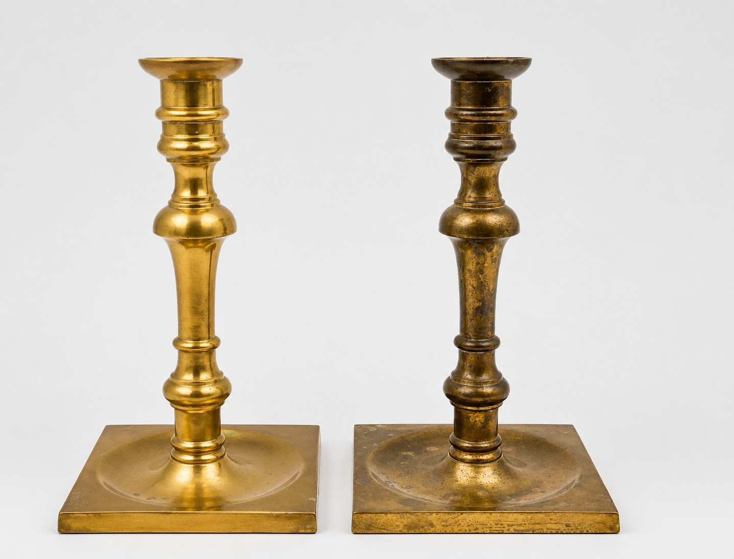 Pair Vintage Queen Anne Style Brass Candlesticks Square Base 7.5\