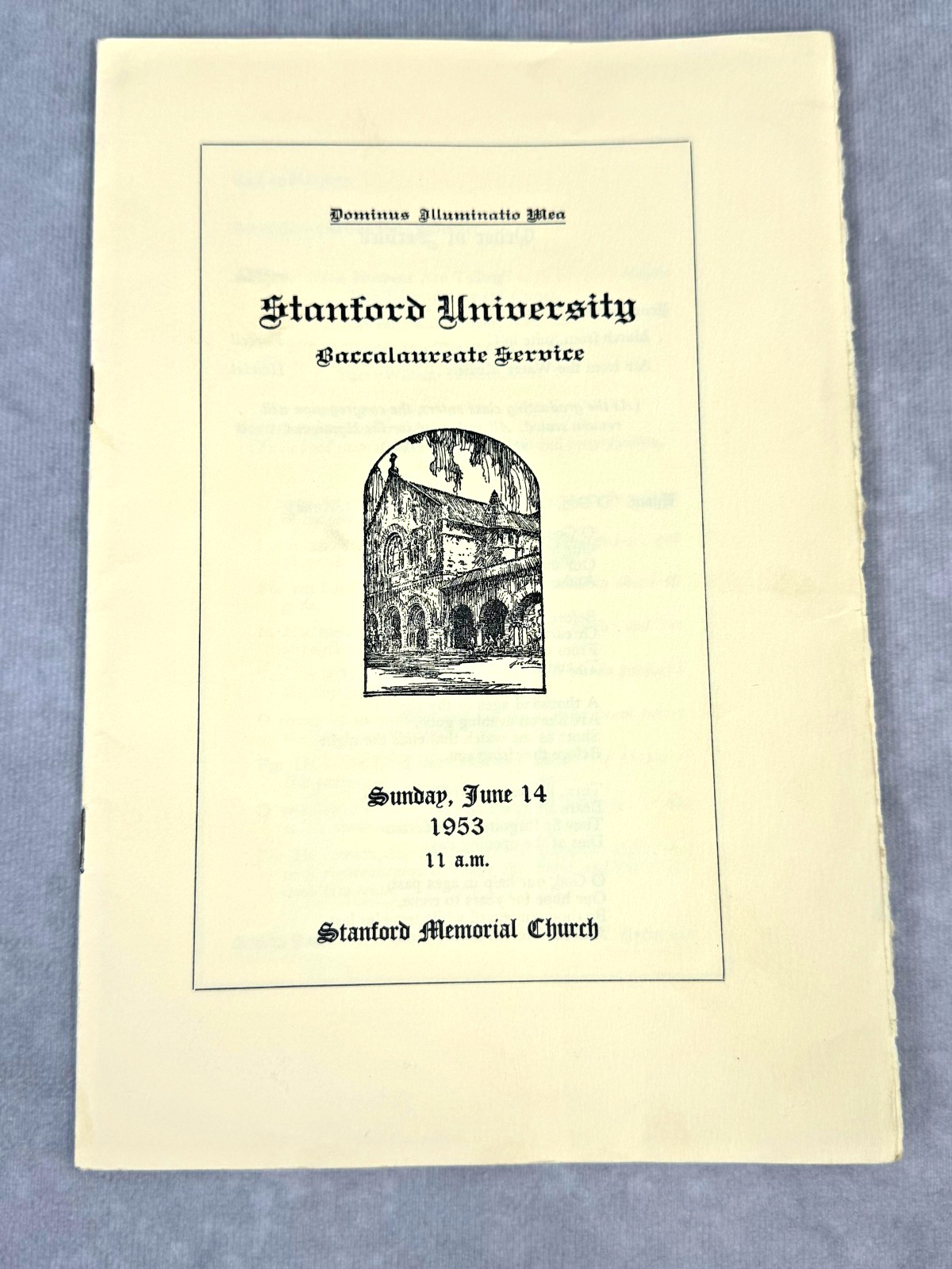 1953 Stanford University Baccalaureate Service Program Memorial Church Graduatio