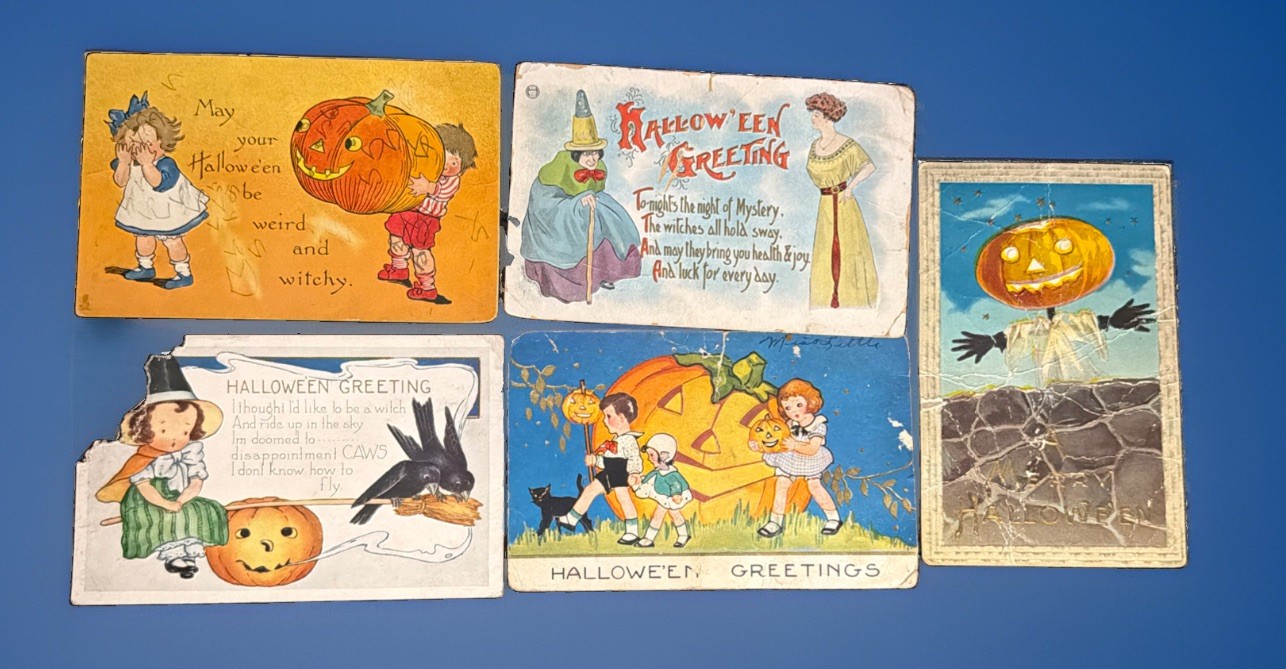 5 Vintage Halloween Postcards Whitney Tuck Barton &Spooner As Is Condition Lot