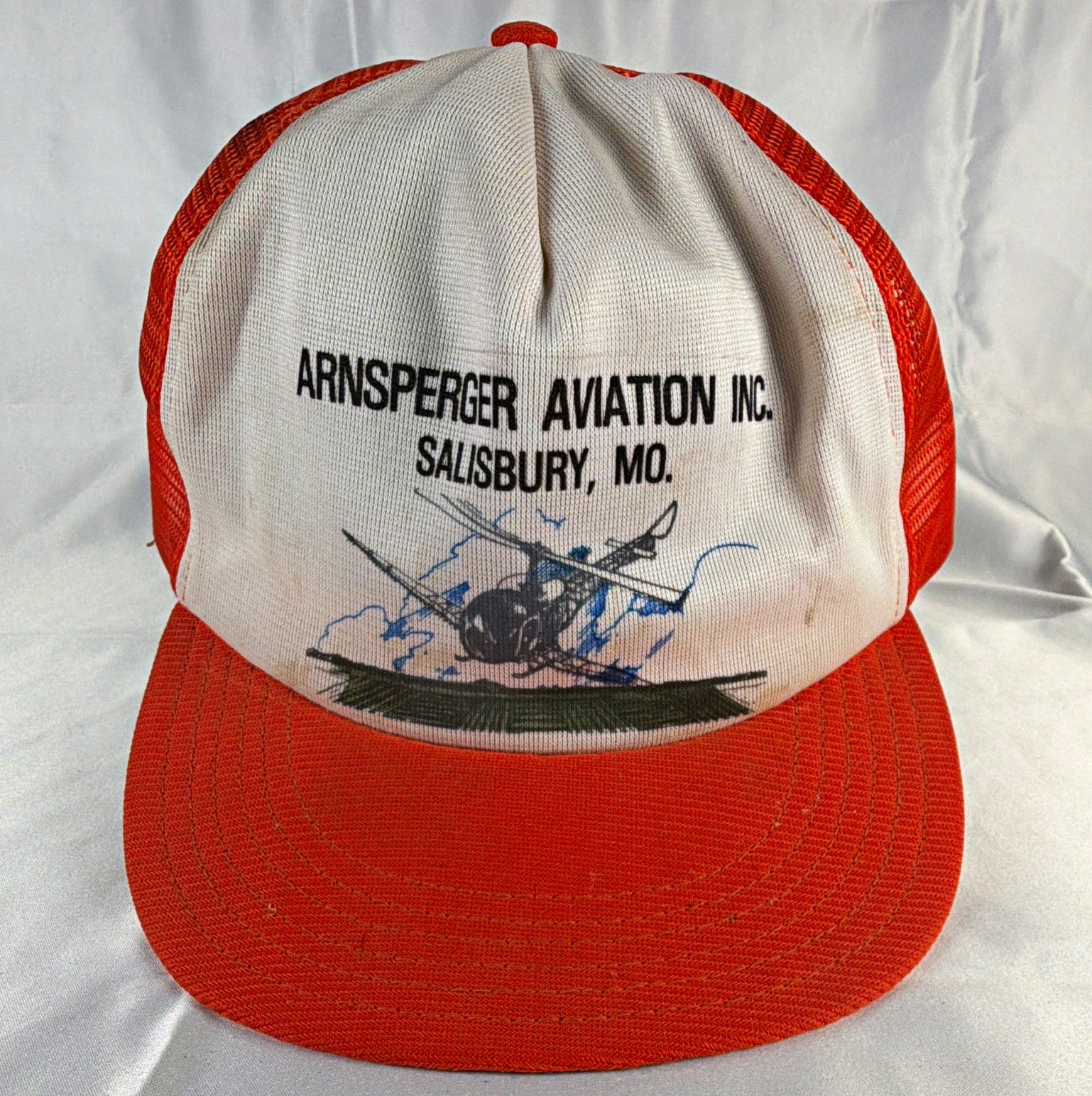 Vintage Arnsperger Aviation Inc Salisbury MO Orange & White Mesh