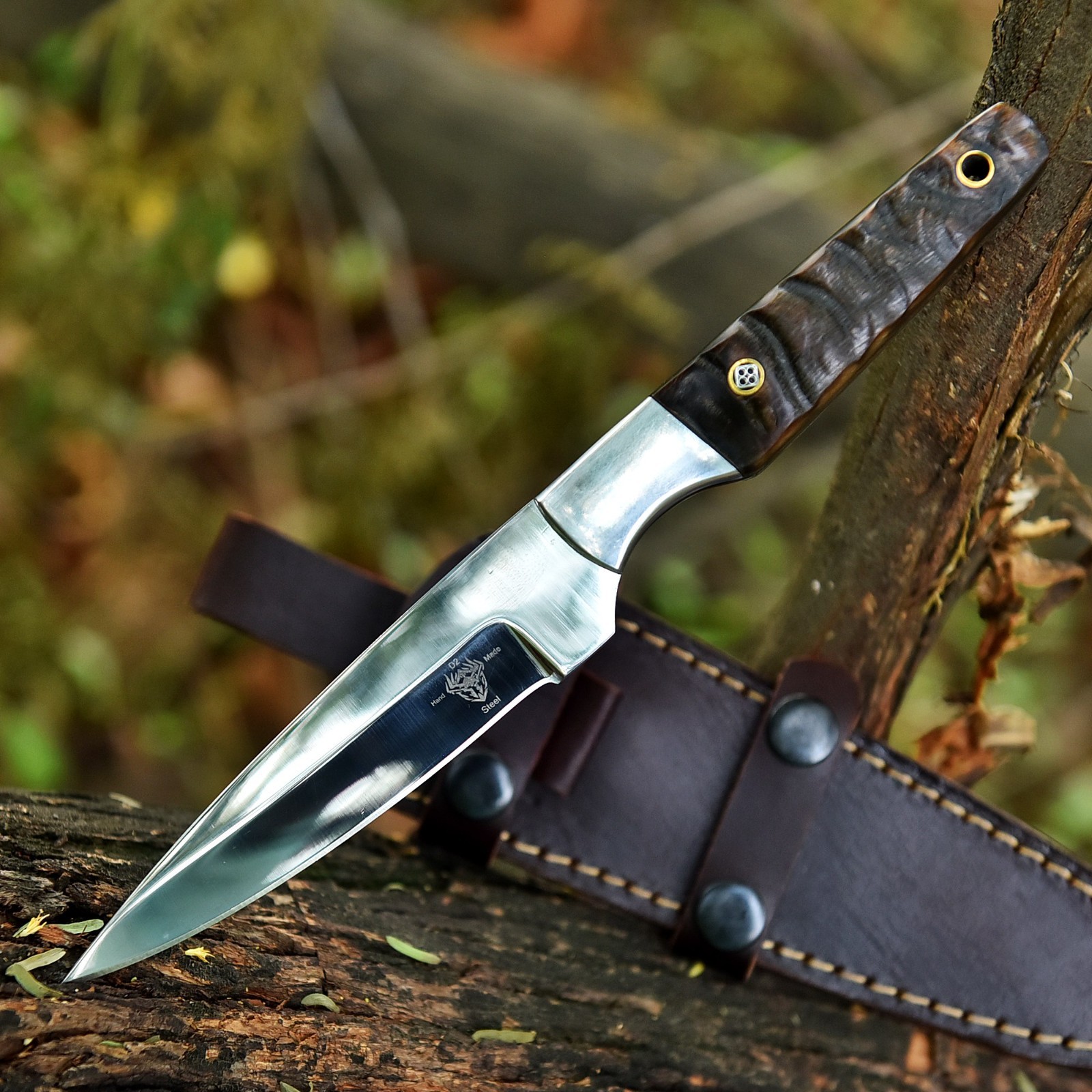 Handmade D2 Custom Sheep Horn Hunting Skinner Camping Sport EDC Knife w/Sheath