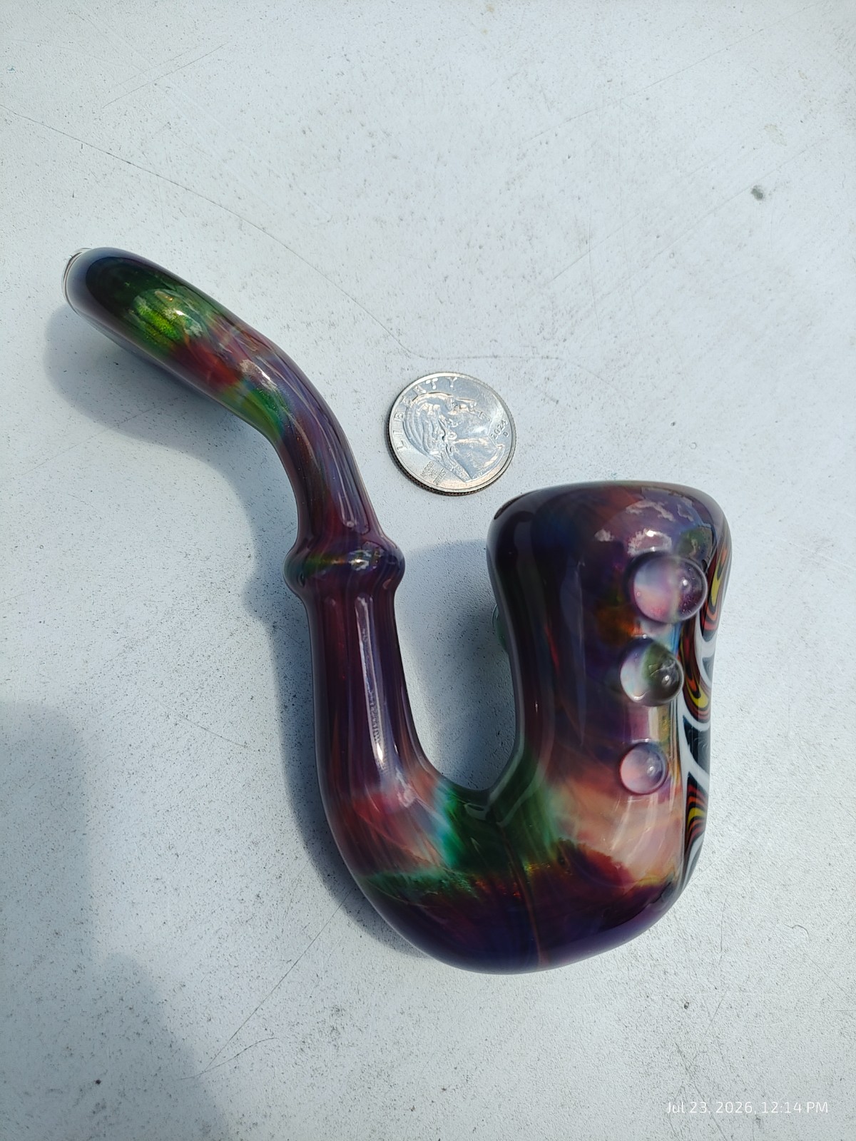 MAC Signed 2010 Sherlock Hand Pipe Wig Wag Purple Green American Heady Glass