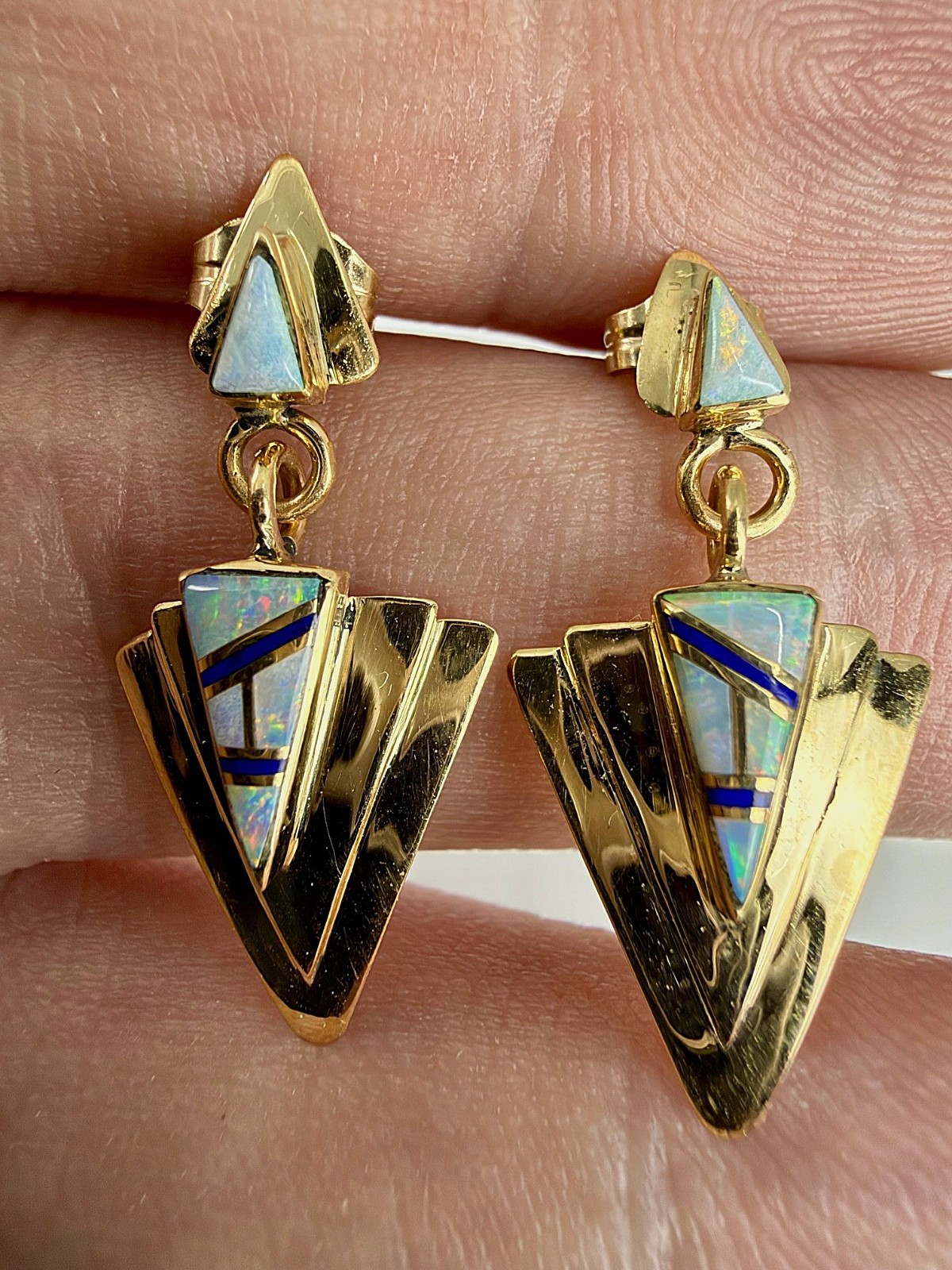 Florencia Lucio FL - Zuni 14k Solid Gold Natural Lapis Opal Dangle Drop Earrings