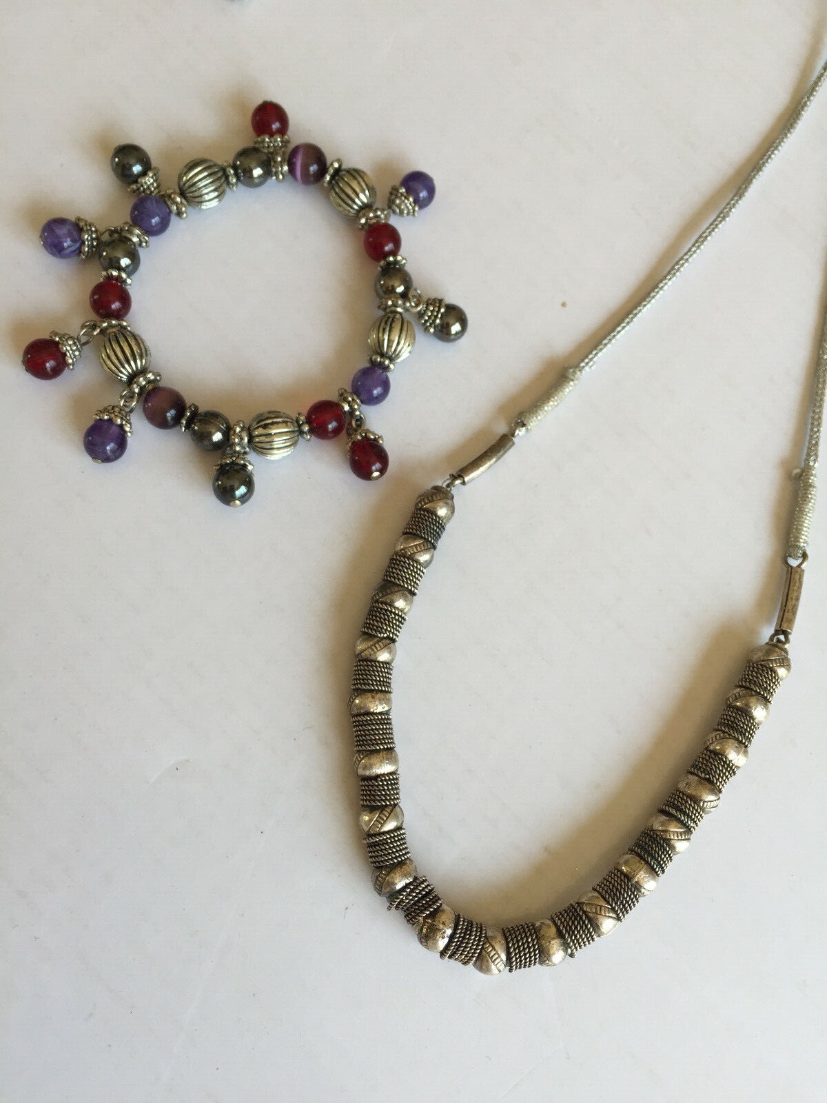 VTG Carved Silver Beads Necklace 30\