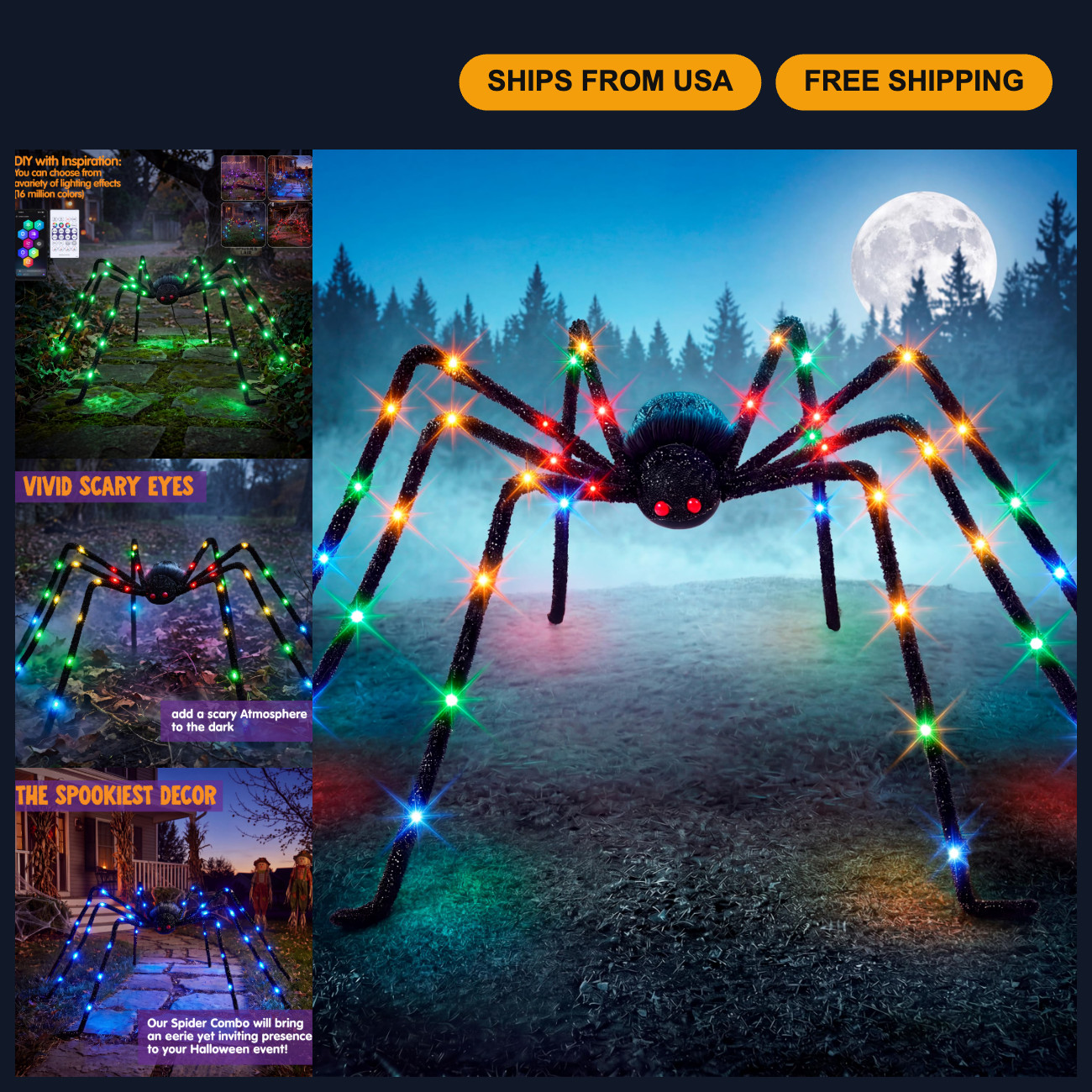 JOYIN Halloween Light Up Large Spider Outdoor Decorations, 5 Ft Giant Spider for