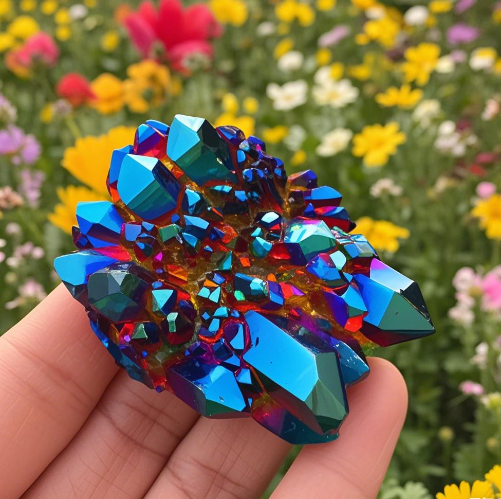 Angel Aura Titanium Quartz Cluster Rainbow Crystal Specimen Home Decor Gift 1PC