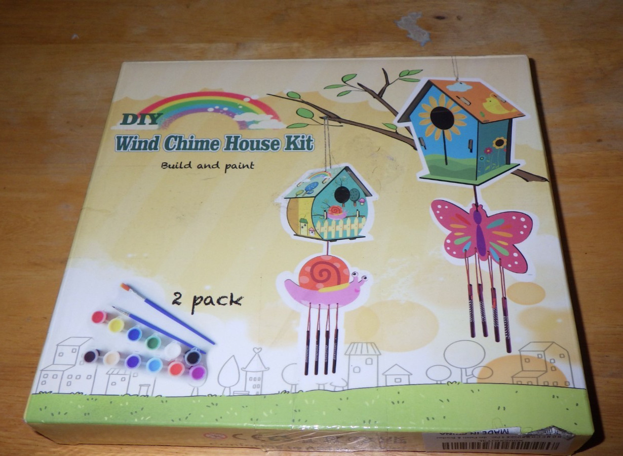 DYI wind chime house kit build paint 2 pack paint unused but dried up wood craft