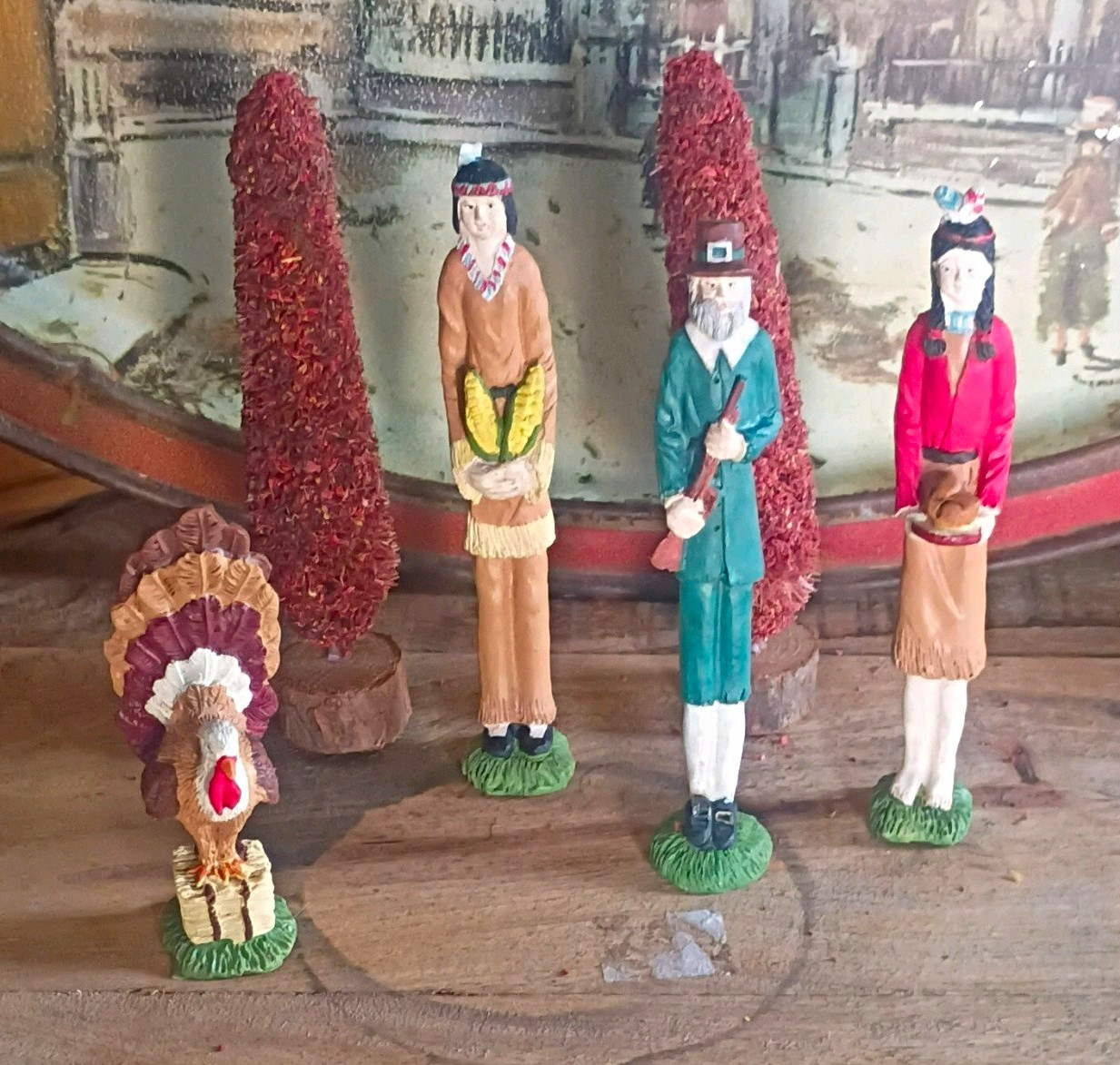 Vintage Thanksgiving Hand Painted Figurines 