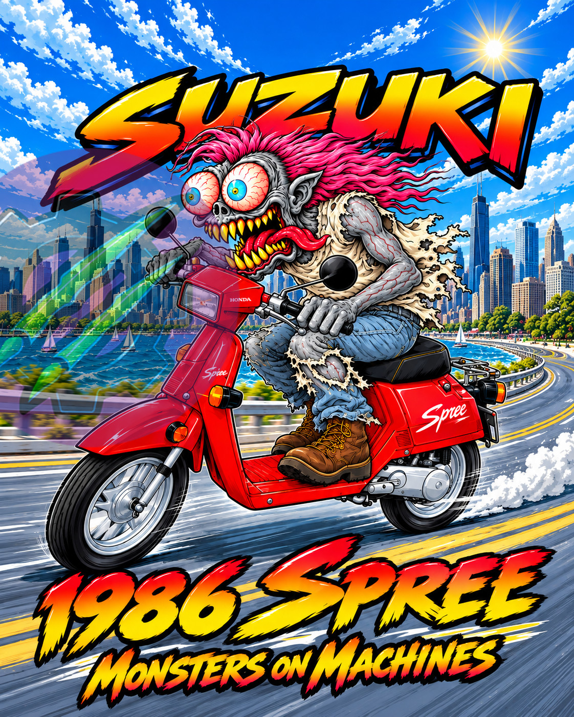 1986 Honda Spree NQ50 Scooter 8x10 Glossy Photo Print Monster Art