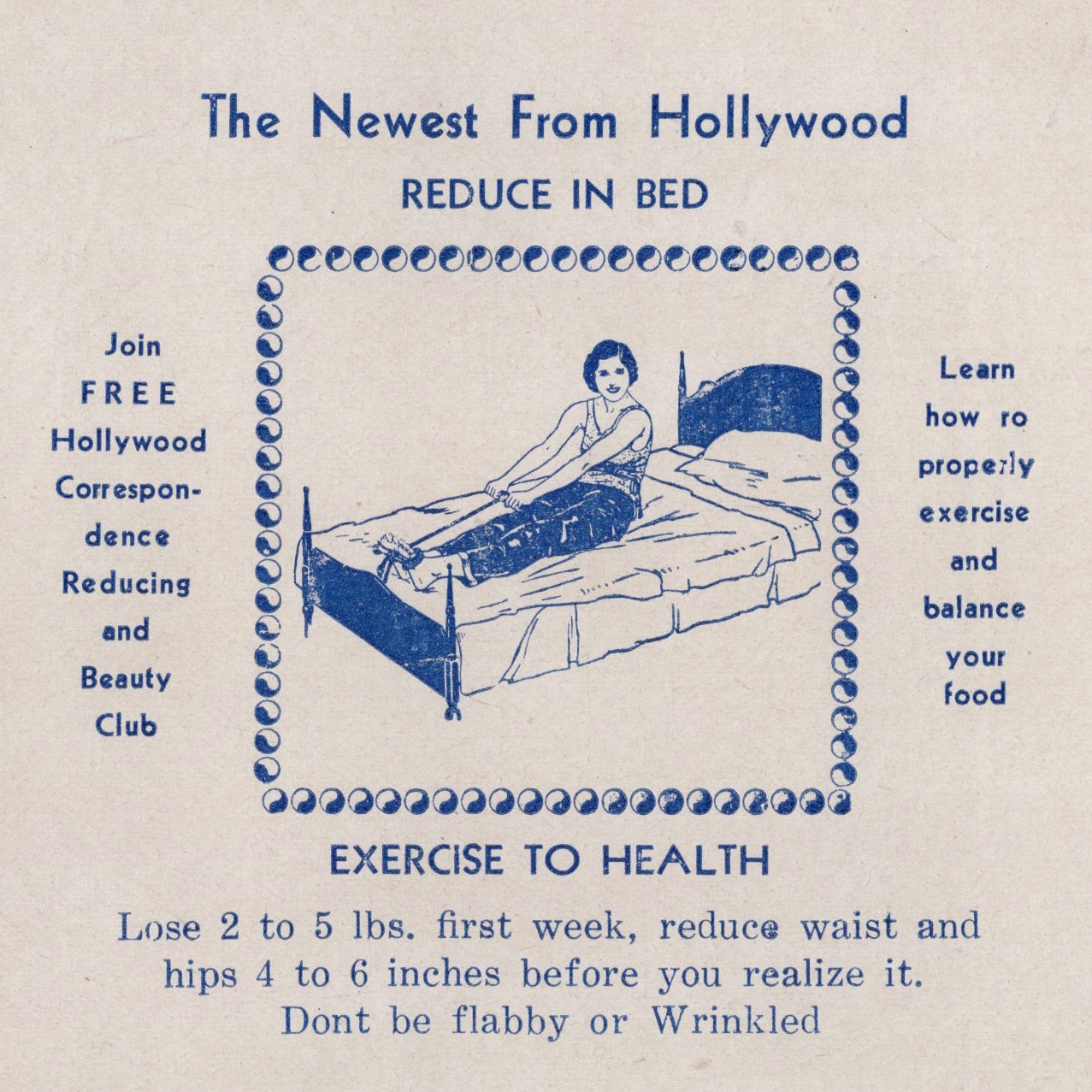 Rare Vintage 1930 Hollywood Beauty Club Abdominal Exerciser Chart Fad Fitness