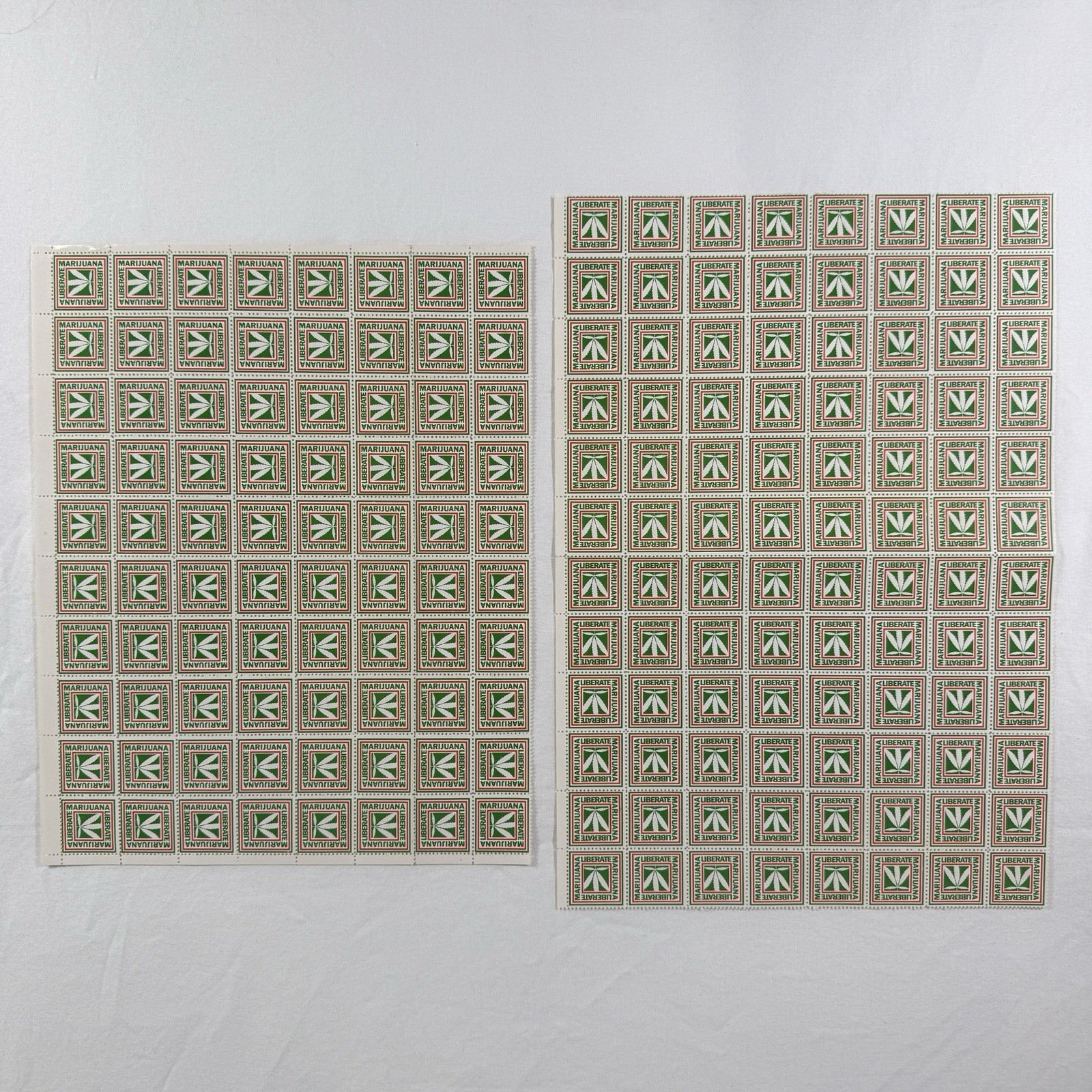 Vintage 1970s NORML Liberate Marijuana Stamps 176 Total 2 Full Sheets Rare