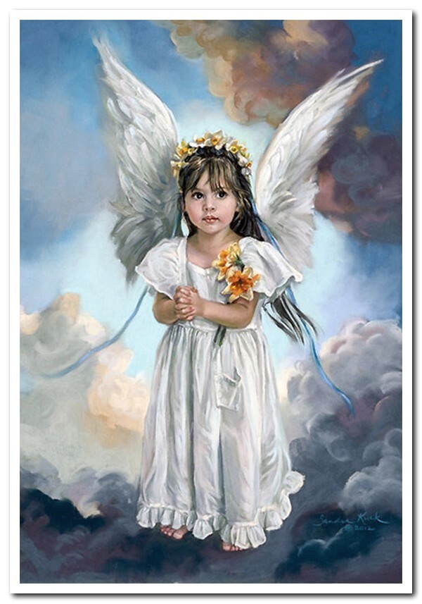 LITTLE GIRL ANGEL Wings in the clouds KIDS ART SANDRA NEW modern Postcard
