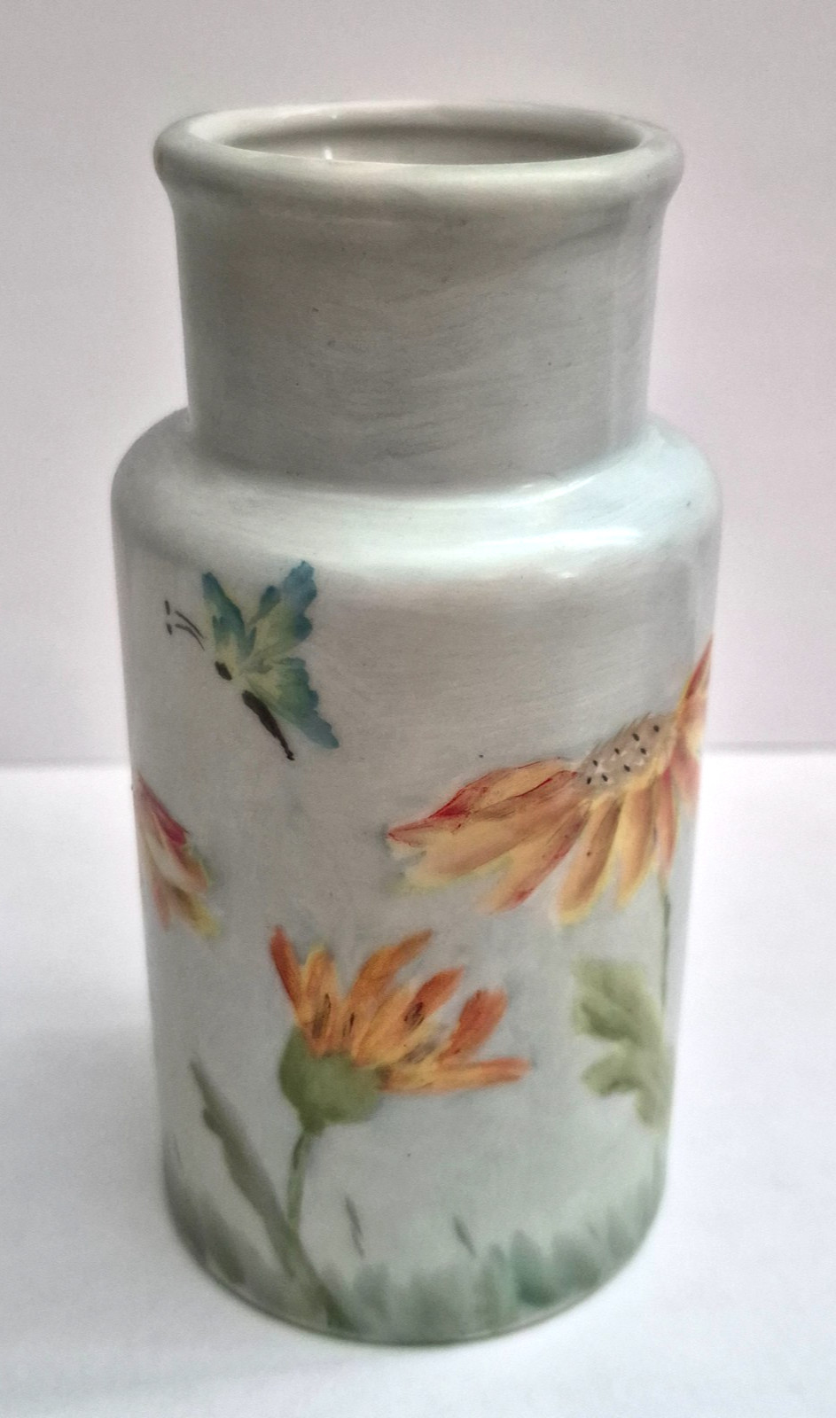 Vintage Chinese Hand Painted Bud Vase Floral Sunflower Butterfly 5.25\