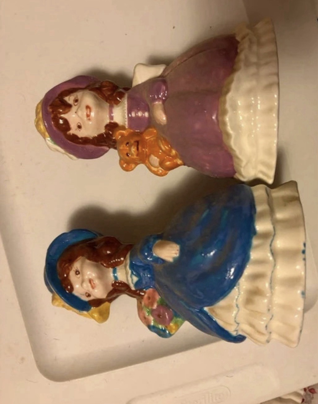 Vintage Porcelain Girl Figurine with Teddy Bear– Collectible- Set Of 2
