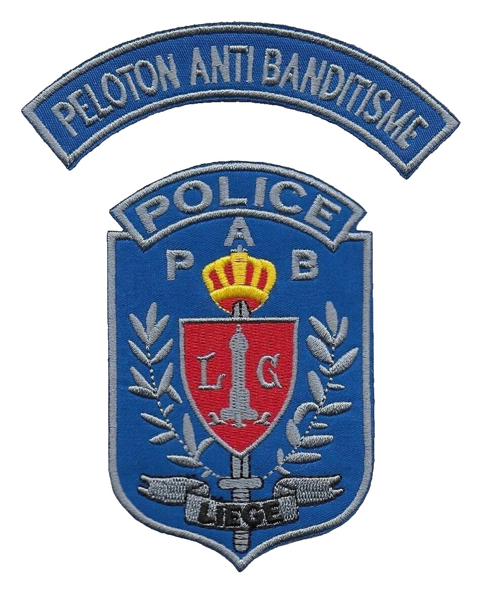 LIEGE BELGIUM POLICE EMBROIDERED IRON-ON PATCH (2 PIECE) EXTREMELY RARE