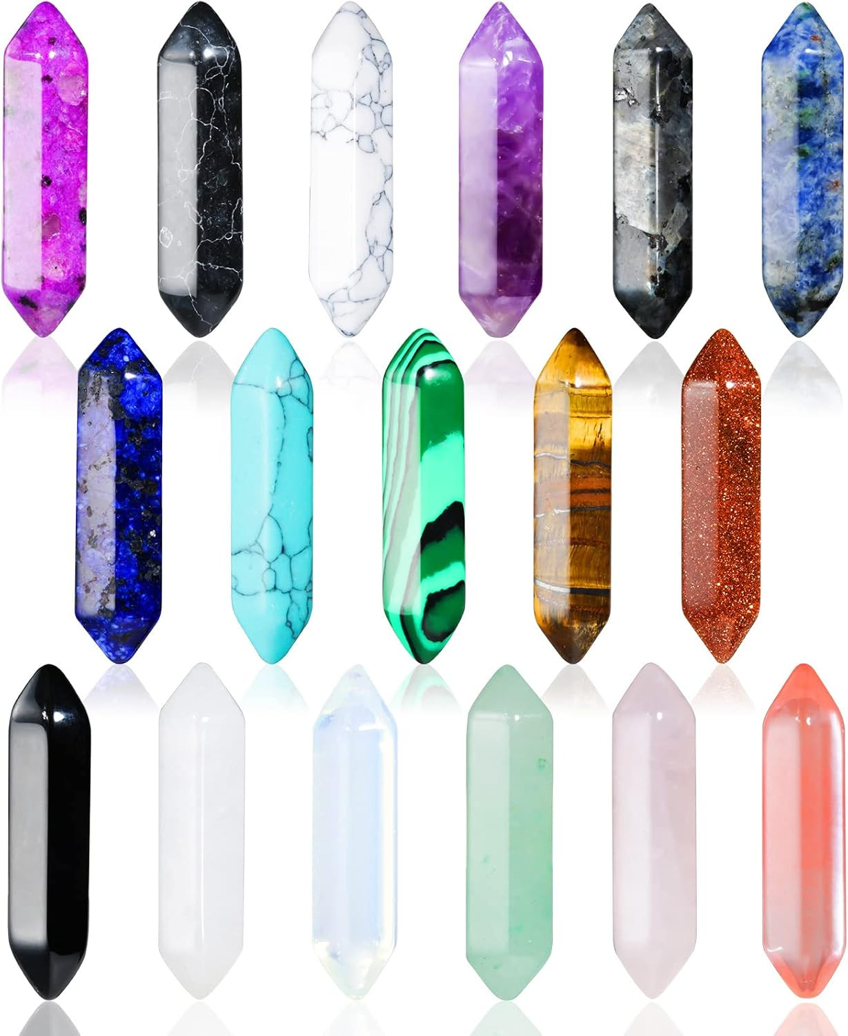 17Pcs Healing Crystals Stones Sets, Hexagonal Bullet Shaped Reiki Meditation Gem 17Pcs Healing Crystals Stones Sets, Hexagonal Bullet Shaped Reiki Meditation Gem
