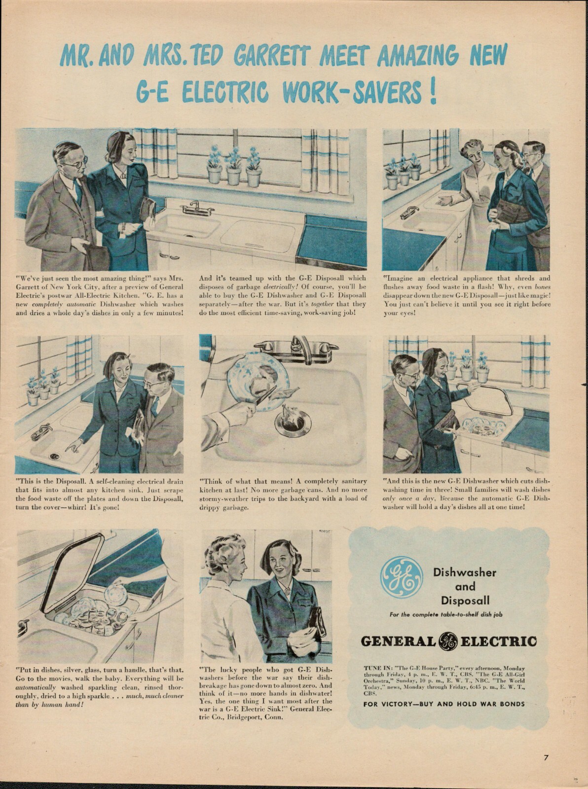 1945 Home Appliances Dishwasher General Electric 1940s Vintage Print Ad Kitchen