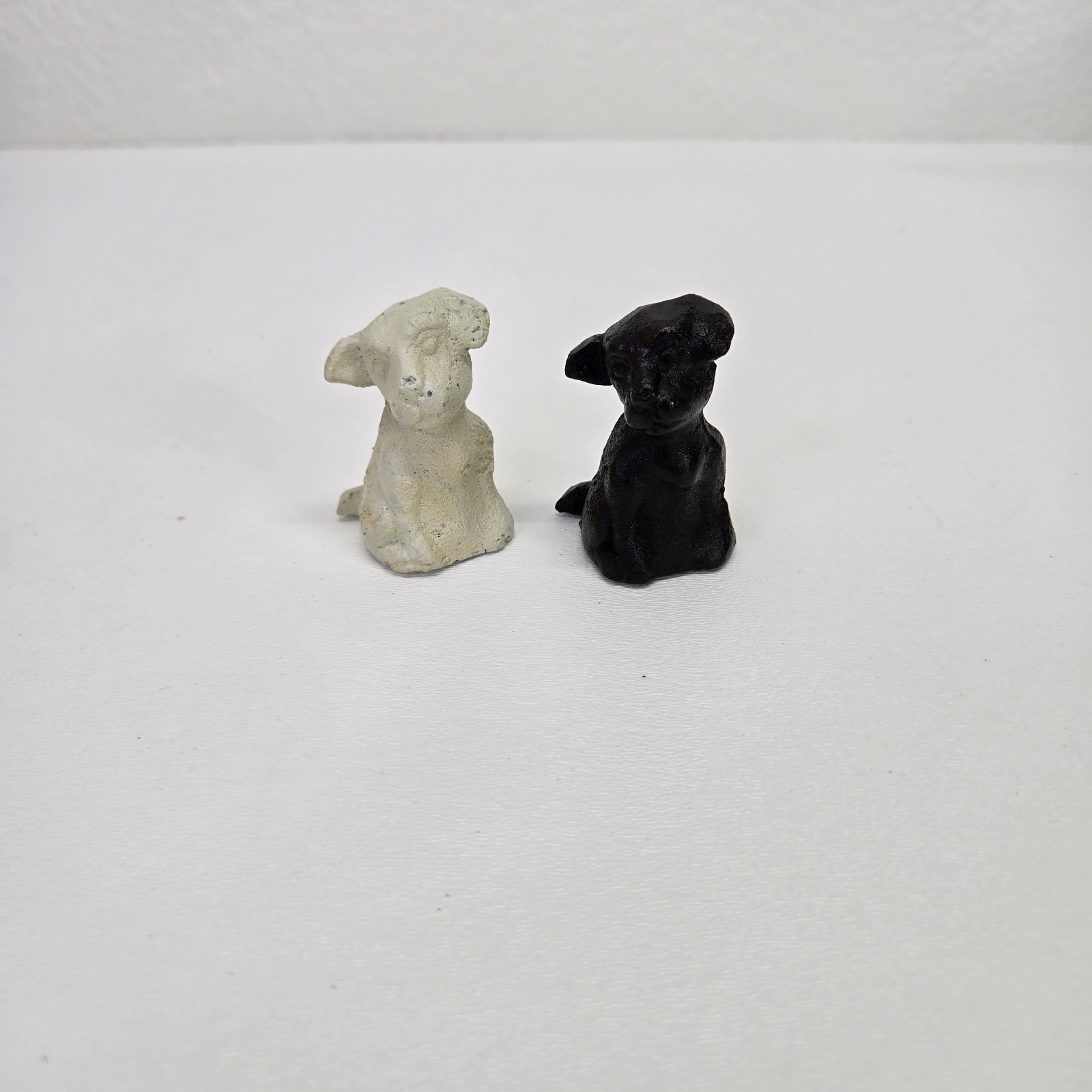 Vtg Cast Iron Puppy Dog Figurine Pair Black White Paperweight Statue Hubley Styl