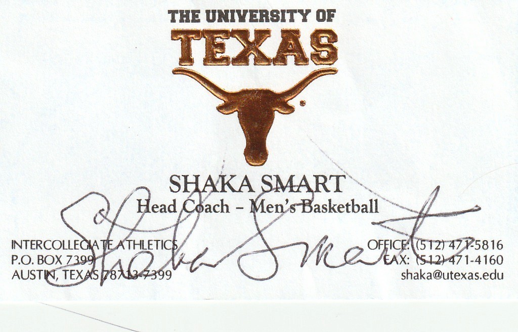 FORMER TEXAS LONGHORNS BSKB HEAD COACH SHAKA SMART SIGNED BUSINESS CARD RARE