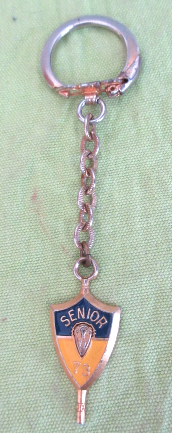 Metal Key Chain Senior 1973 Blue and Gold by Jostens Preowned Ships Same Day