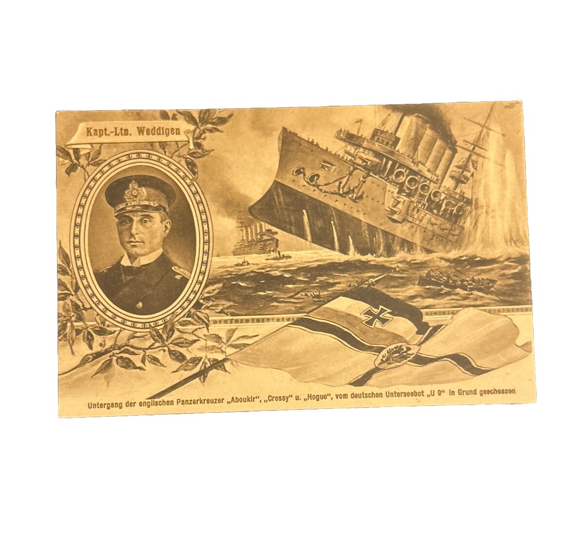 Vintage WW1 Postcard of Otto Weddigen German U Boat Commander 