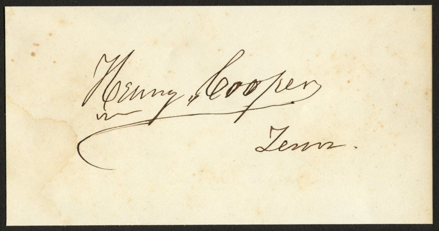 Henry Cooper d1884 signed autograph 2.5x5 cut US Senator from Tennessee ^
