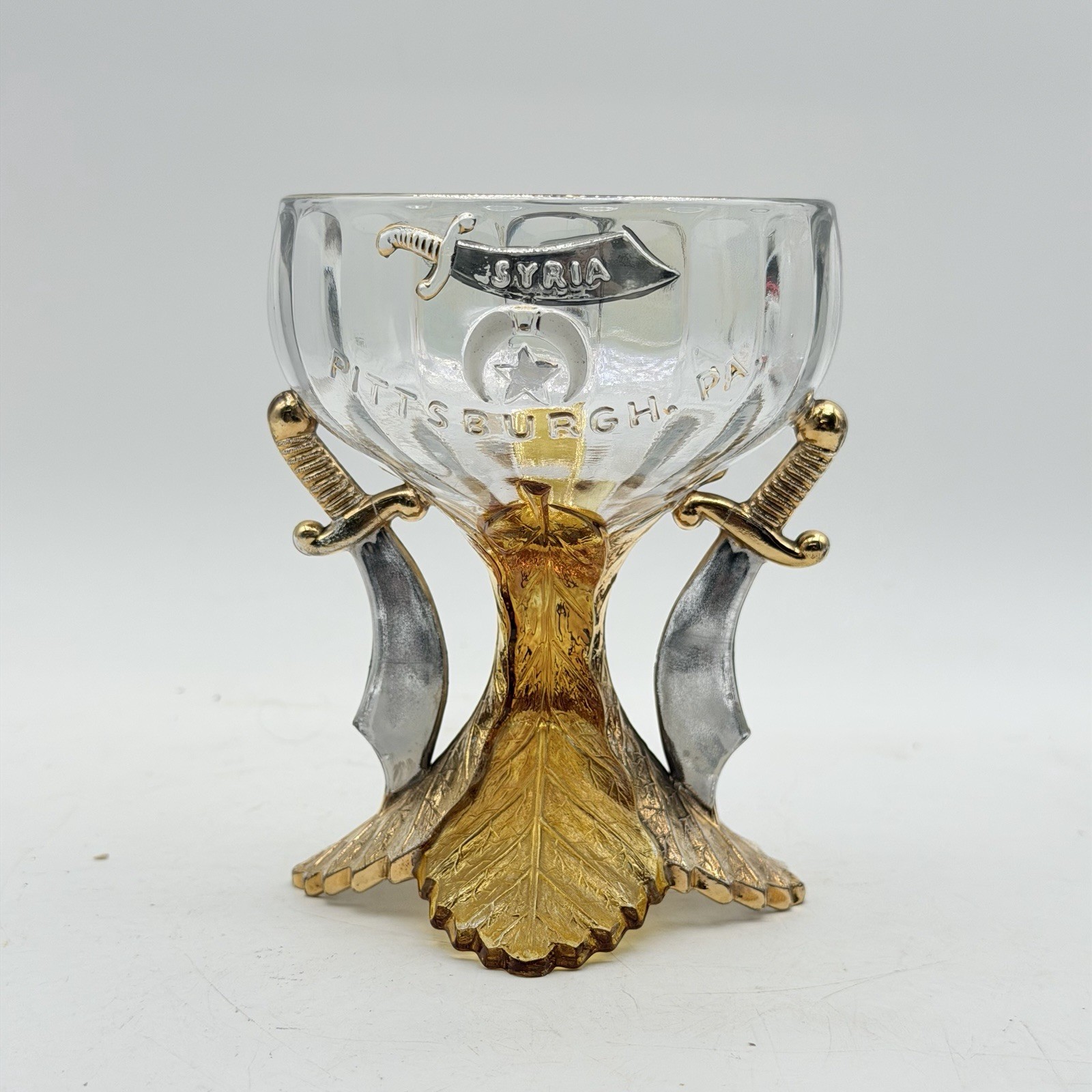 Antique 1909 Shriners Syria Temple Pittsburgh PA Louisville KY Glass Goblet