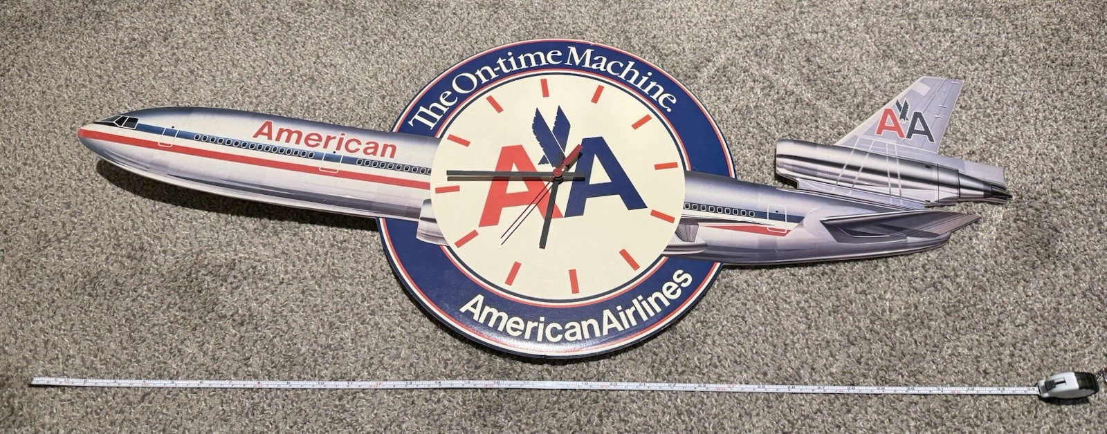 RARE VTG American Airlines DC-10 Luxury Liner ADVERTISING AIRPLANE CLOCK 3’ Long