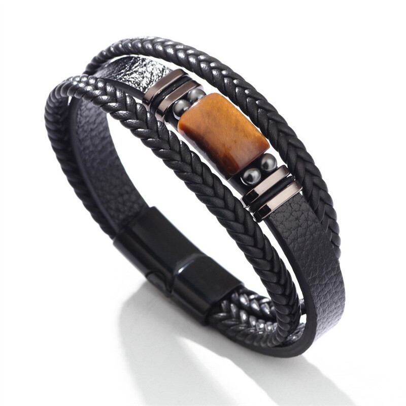 Woven Leather Fashion Healing Power Men's Lucky Bracelet Gift -