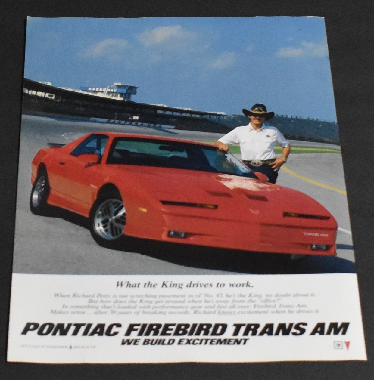 1986 Print Ad Pontiac Firebird Trans Am Red Car Richard Petty Racetrack Speedway